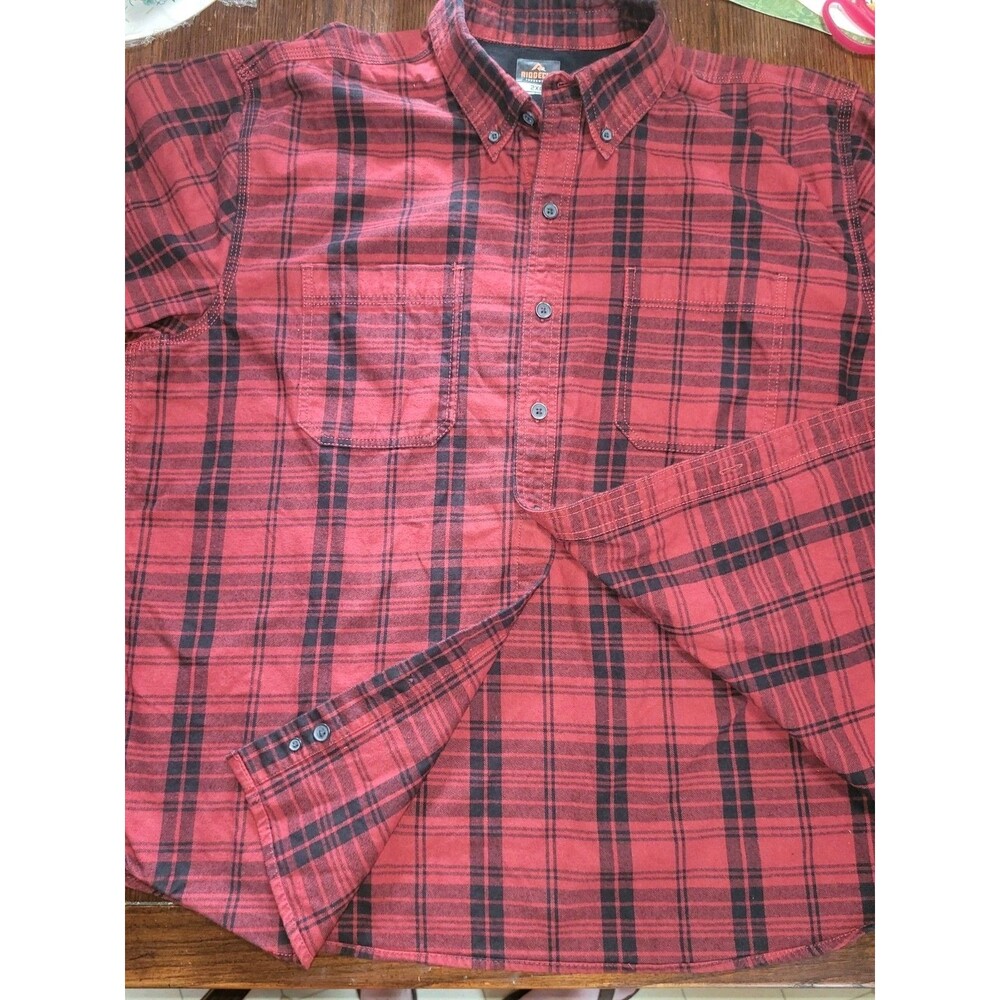 Ridgecut Toughwear Men's 2XL Heavyweight Plaid Flannel Shirt Red Black Workwear - Picture 4 of 9